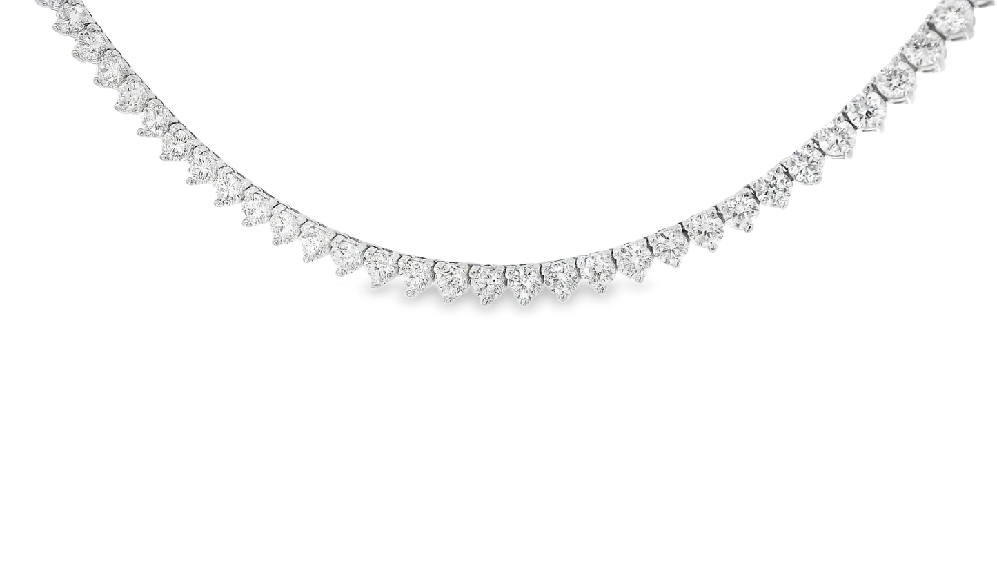 14.69CT Diamond 3 Prong Tennis Necklace 18K Gold
