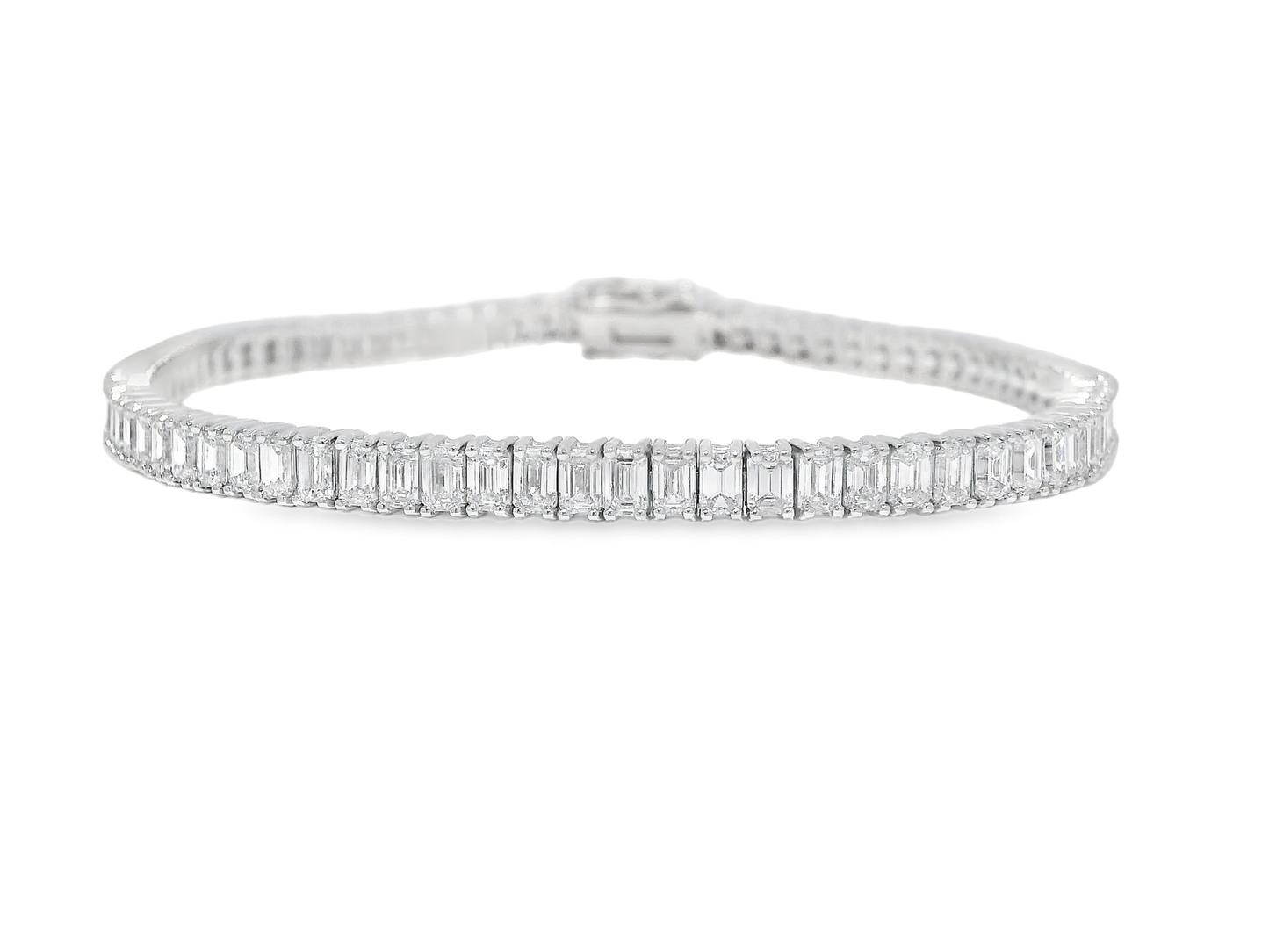 6.89CT Emerald Cut Lab Diamond Tennis Bracelet 14K White Gold