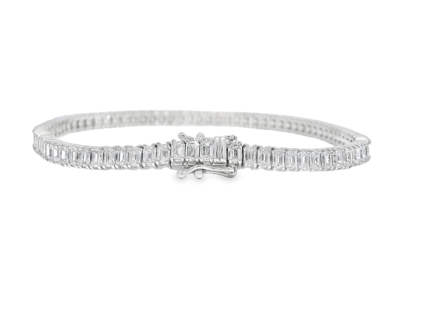 6.89CT Emerald Cut Lab Diamond Tennis Bracelet 14K White Gold