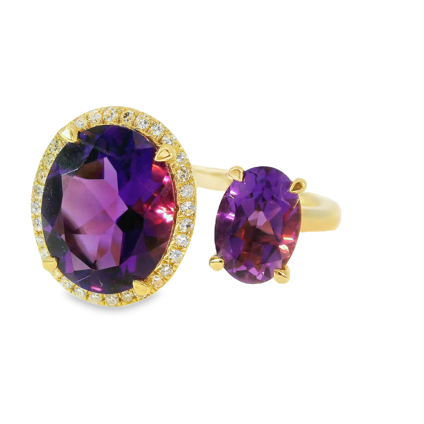 0.09CT Diamond and 2.96CT Purple Amethyst Ring 14K Yellow Gold