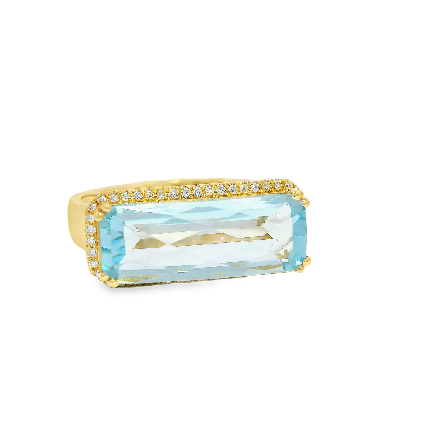 0.14CT Diamond and 4.40CT Light Blue Topaz Ring 14K Yellow Gold