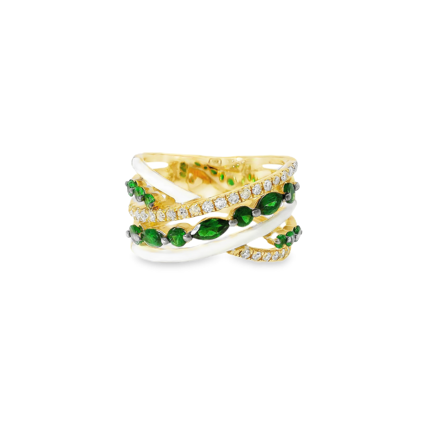 0.26CT Diamond and 0.99CT Green Garnet with White Enamel 14K Yellow Gold