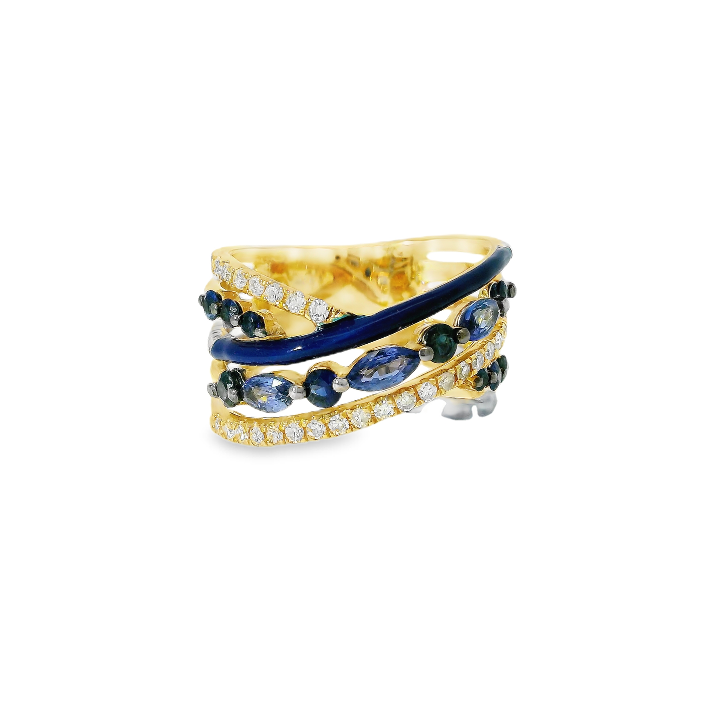 0.26CT Diamond and 1.30CT Blue Sapphire with Blue Enamel 14K Yellow Gold