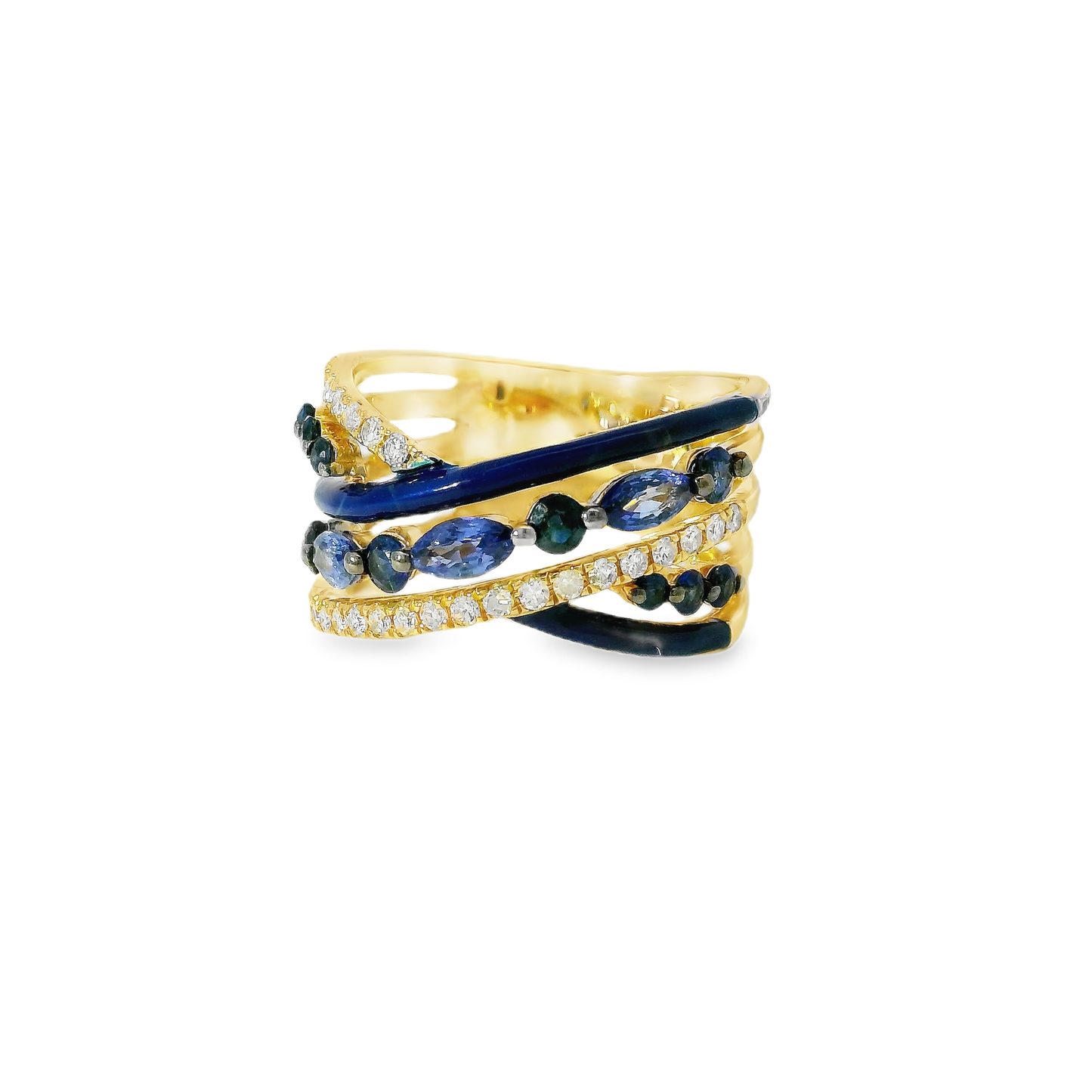 0.26CT Diamond and 1.30CT Blue Sapphire with Blue Enamel 14K Yellow Gold