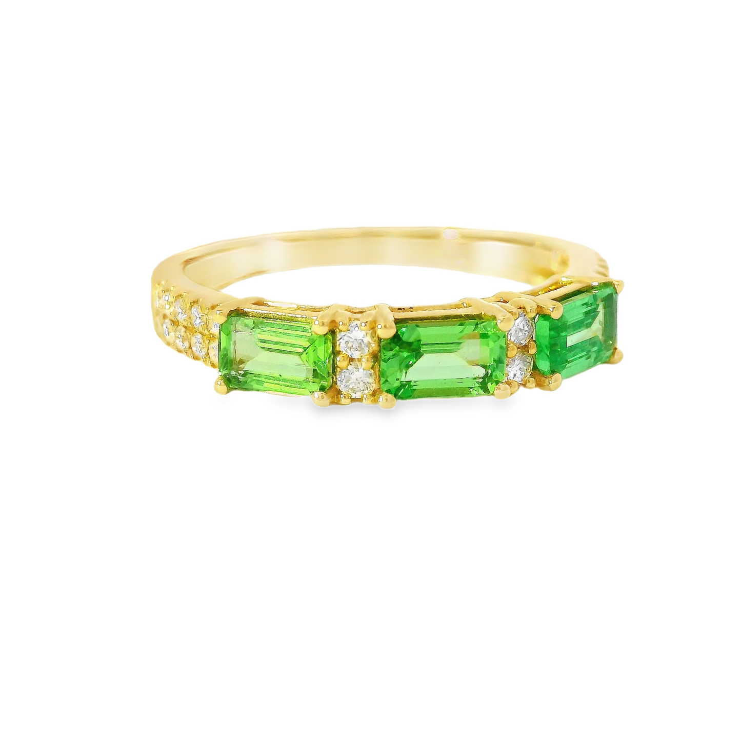 0.16CT Diamond and 1.08CT Emerald Ring 18K Yellow Gold
