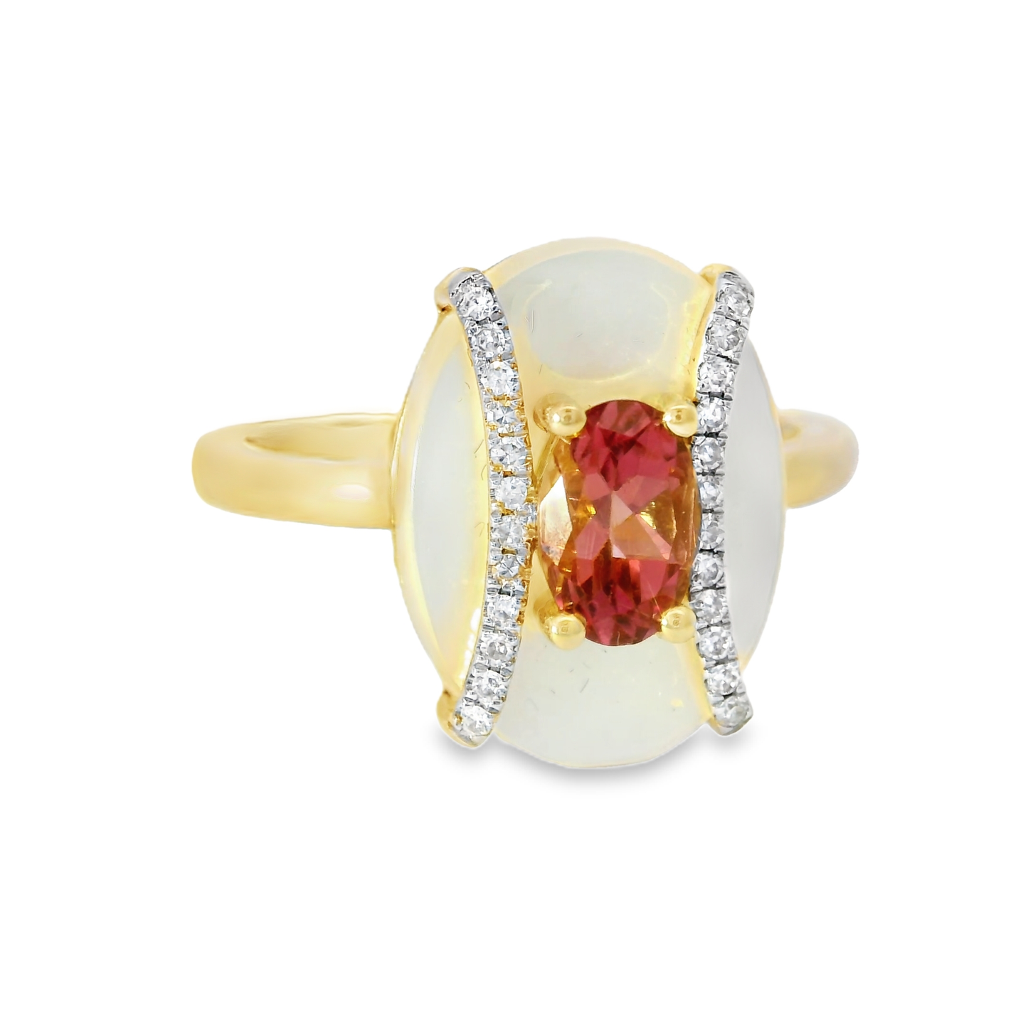 0.09CT Diamond and 0.50CT Pink Sapphire with White Agate 14K Yellow Gold