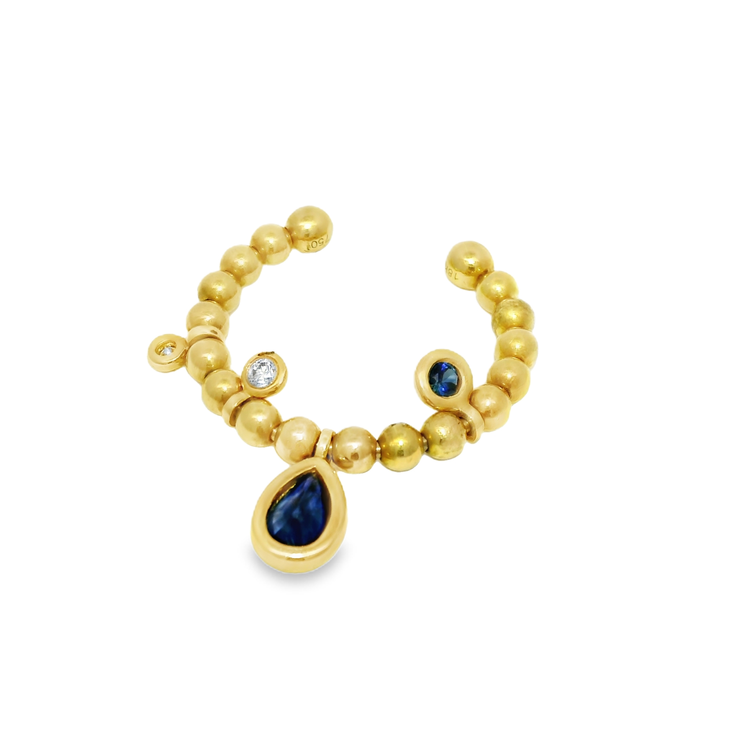 0.05CT Diamond and 0.60CT Blue Sapphire Ring 18K Yellow Gold
