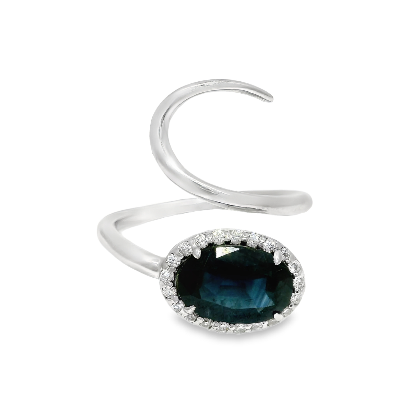 0.16 CT Diamond and 2.44CT Blue Sapphire Ring 14K White Gold