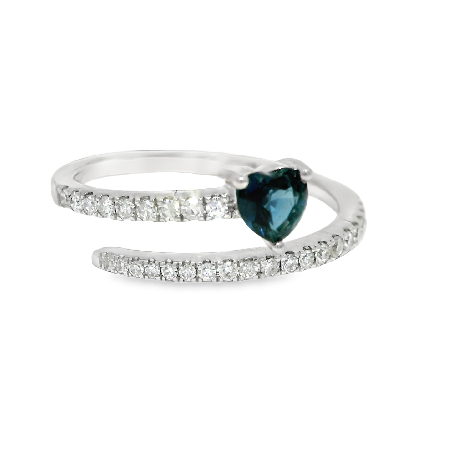 0.20CT Diamond and 0.36CT Blue Sapphire Ring 14K White Gold