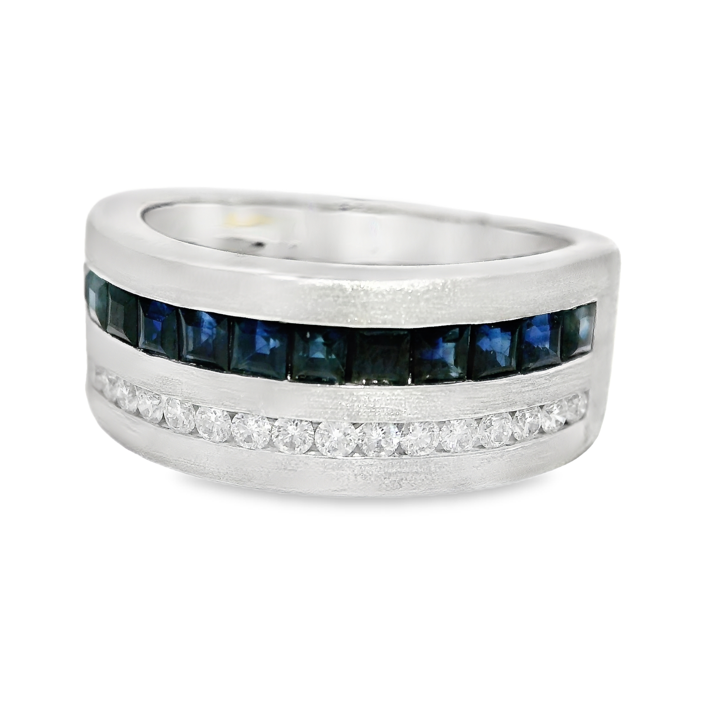 0.26CT Diamond and 1.13CT Blue Sapphire Ring 14K White Gold