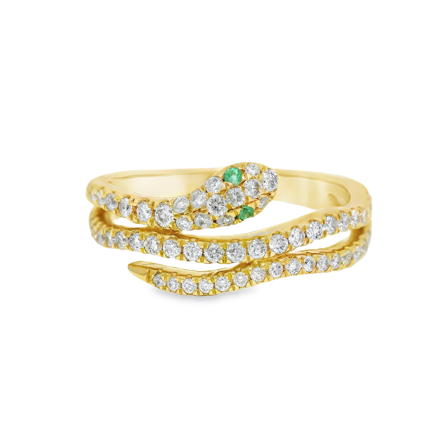 0.0.42CT Diamond and 0.03CT Emerald Serpent Ring 18K Yellow Gold