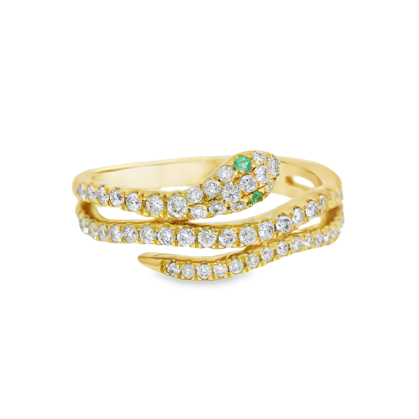 0.0.42CT Diamond and 0.03CT Emerald Serpent Ring 18K Yellow Gold