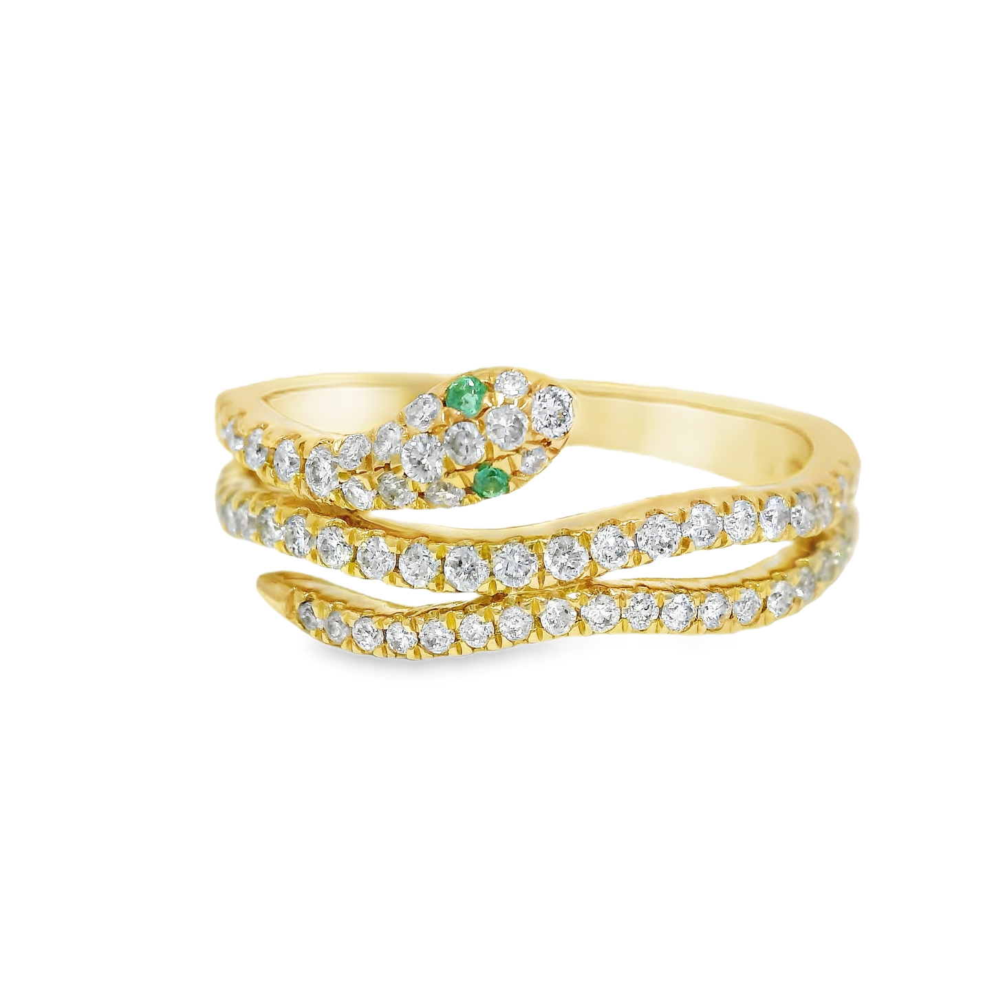 0.0.42CT Diamond and 0.03CT Emerald Serpent Ring 18K Yellow Gold