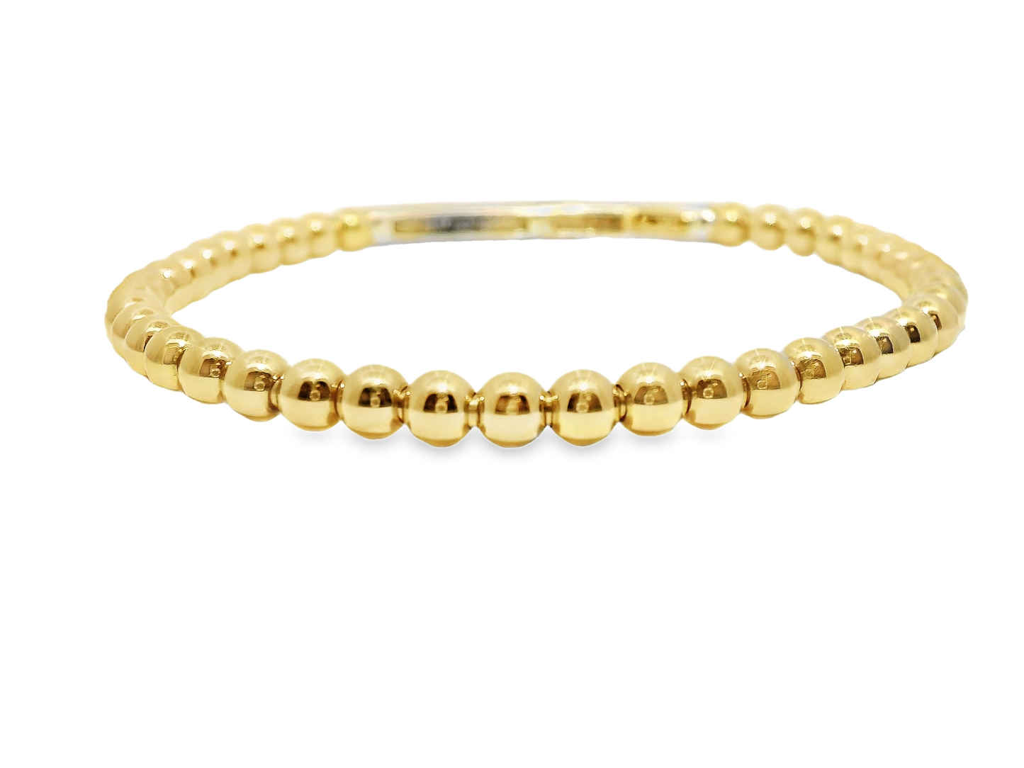 0.64CT Diamond ID Plain Beads Stretch Bangle 14k Yellow Gold