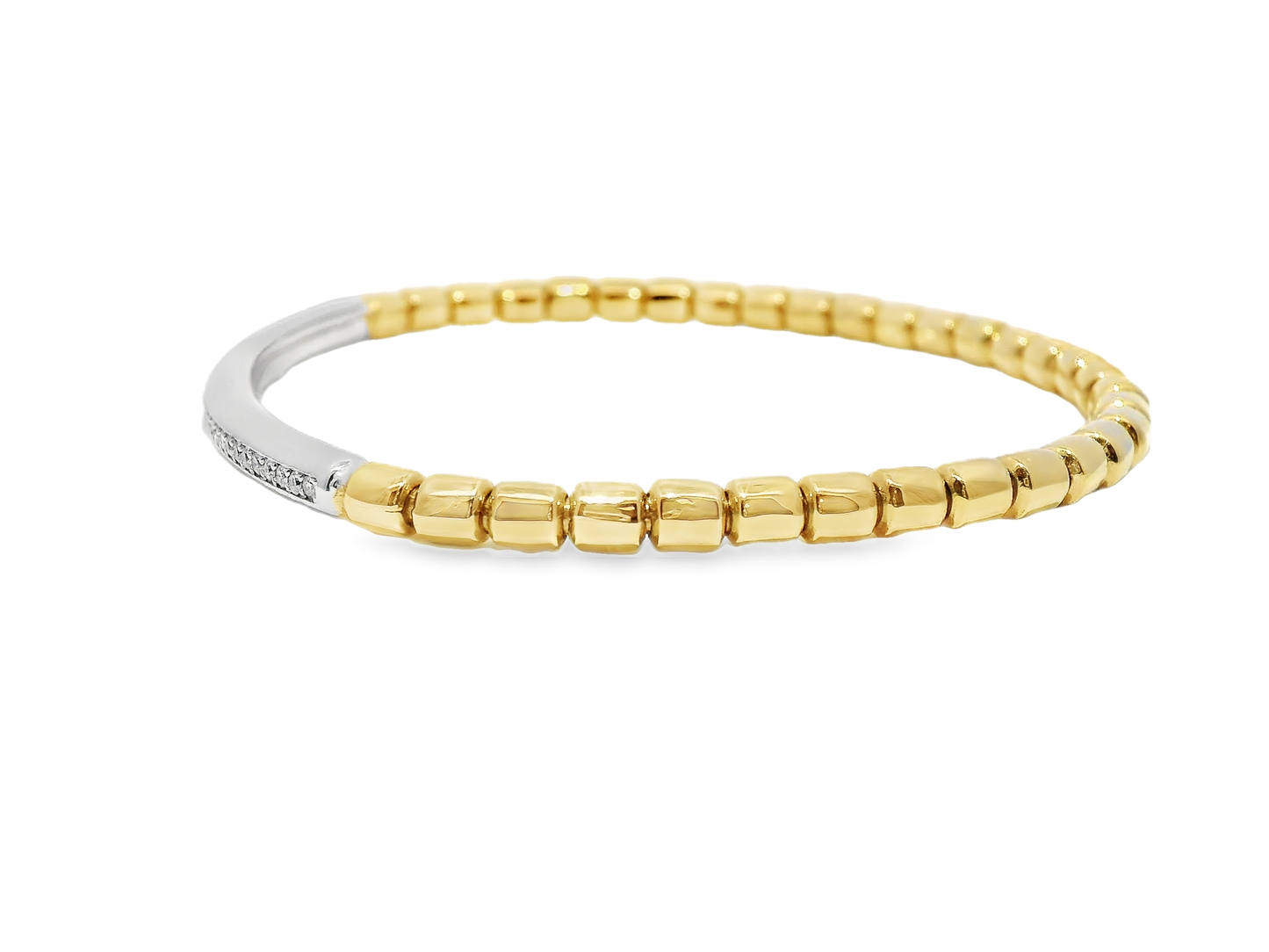 0.50CT Diamond ID Plain Beads Stretch Bangle 14k Yellow Gold