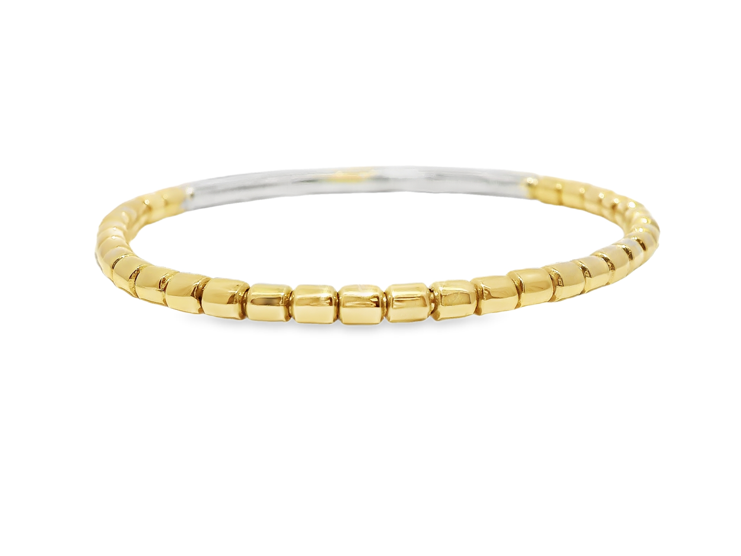 0.50CT Diamond ID Plain Beads Stretch Bangle 14k Yellow Gold