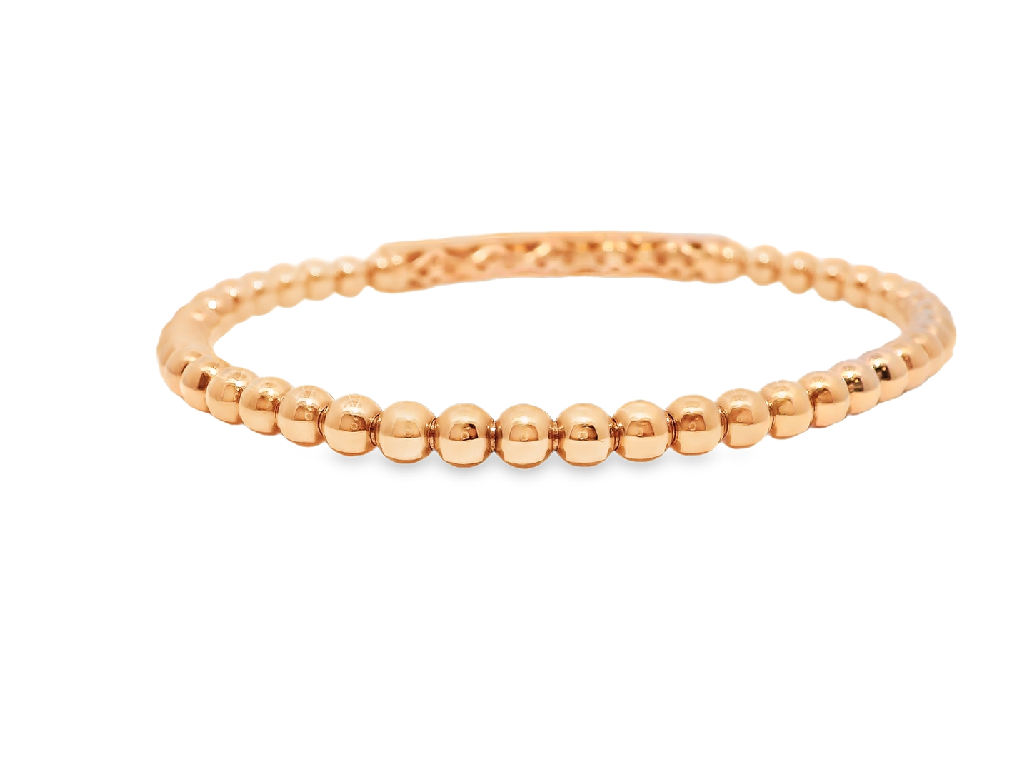 1.08CT Diamond ID Plain Beads Stretch Bangle 14k Gold