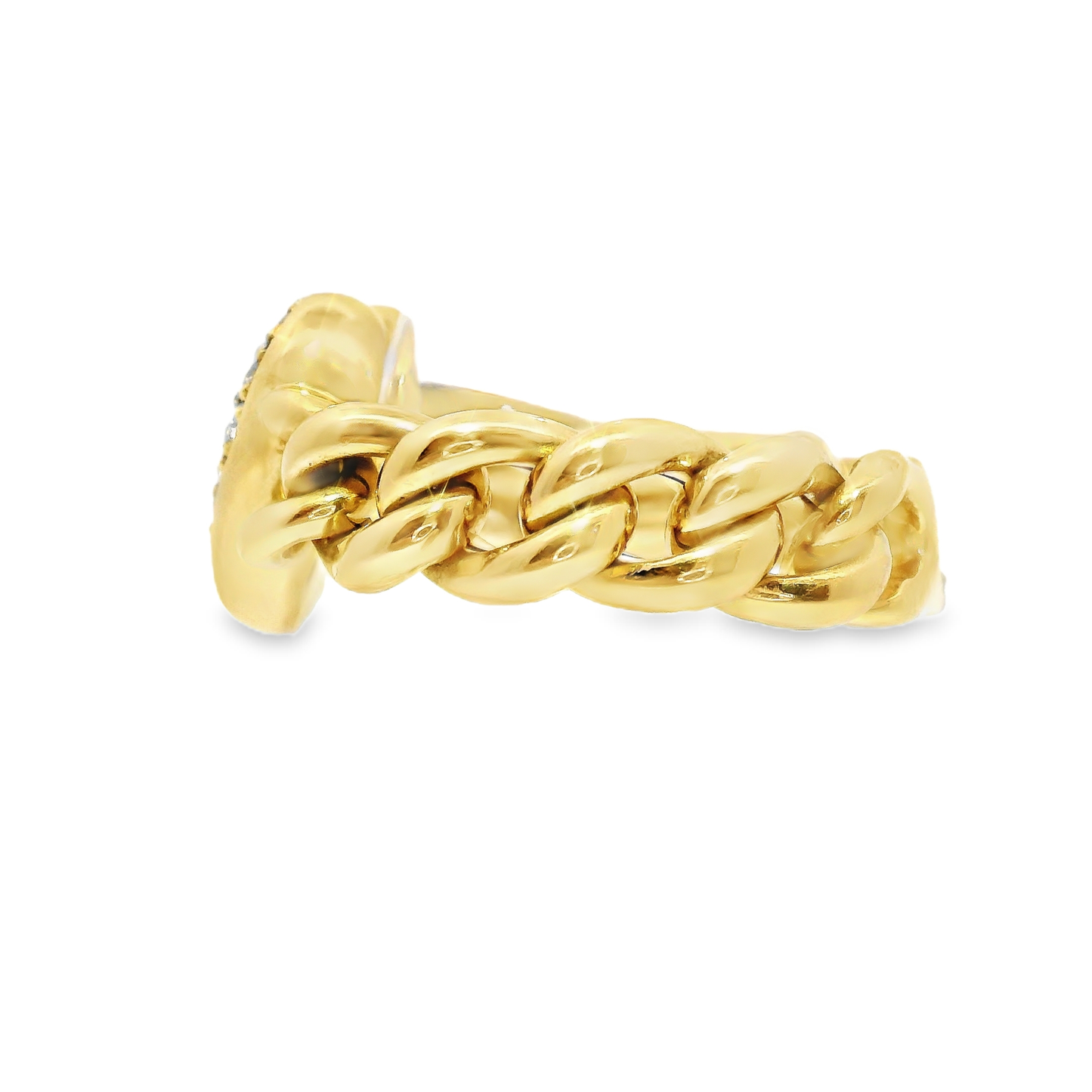 0.56CT Diamond Chain Heart Link Ring 18k Yellow Gold