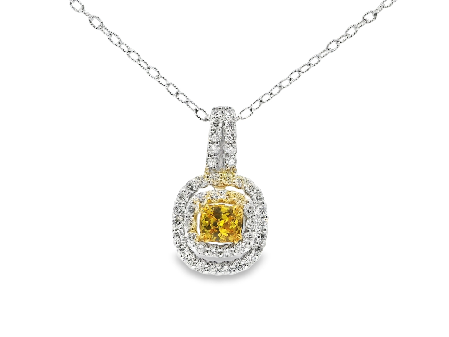 1.15CT Diamond Pendant with Yellow Sapphire Centre Stone 14k White Gold