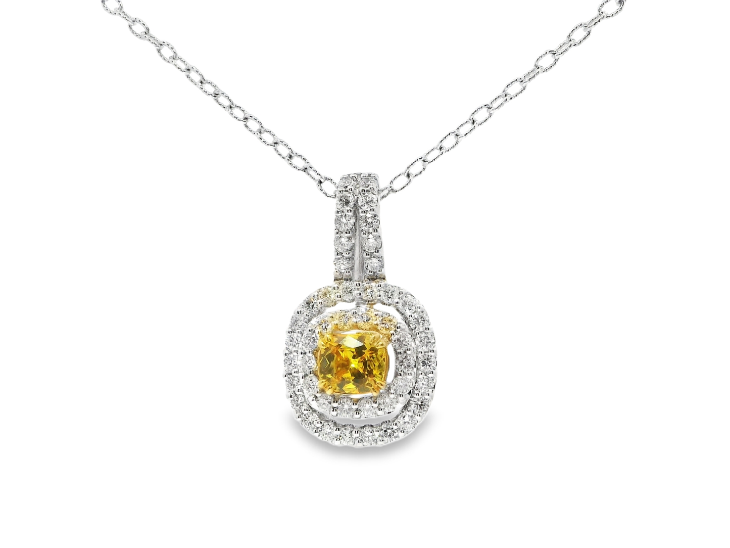 1.15CT Diamond Pendant with Yellow Sapphire Centre Stone 14k White Gold