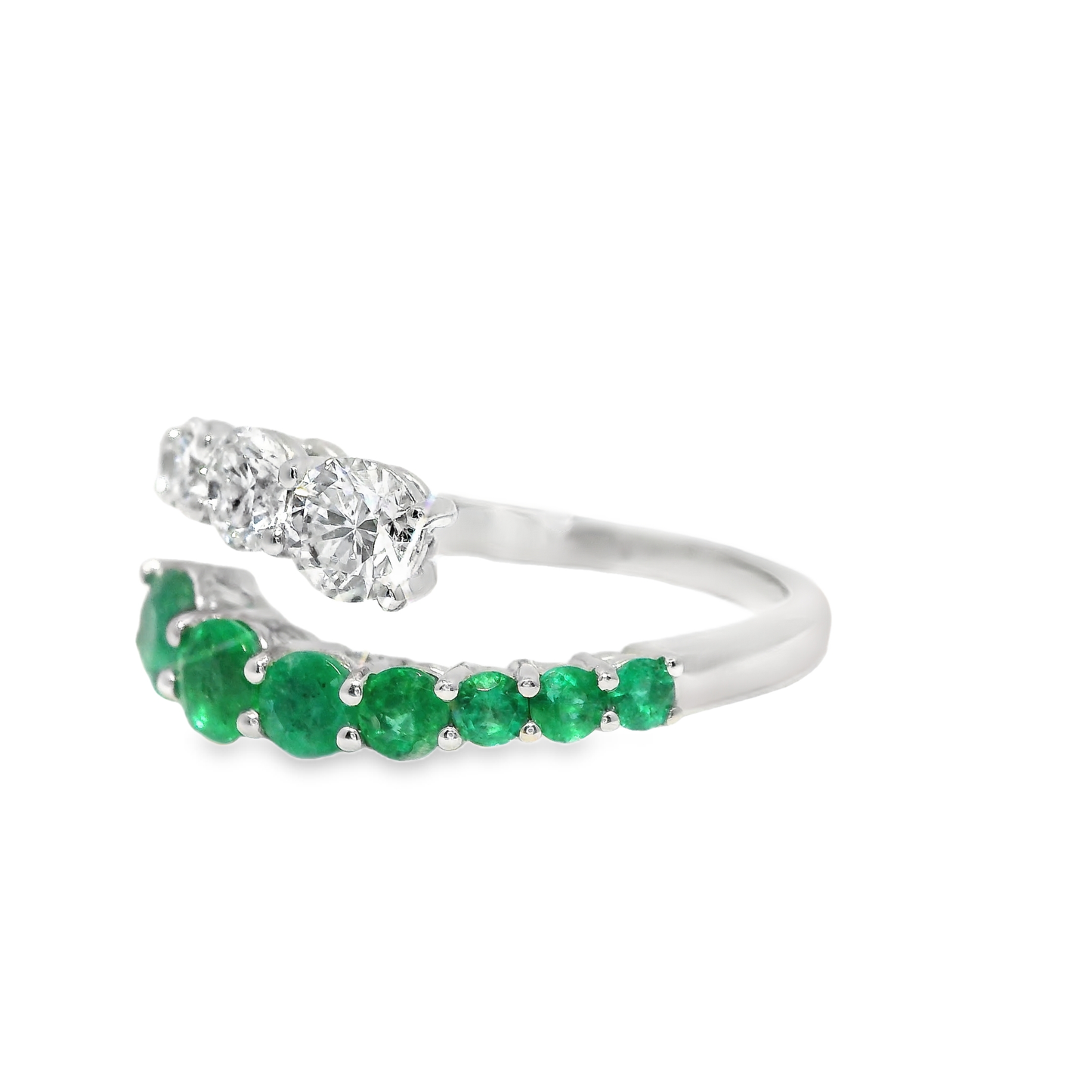 0.71CT Diamond 0.69Ct emerald Ring 18k White Gold