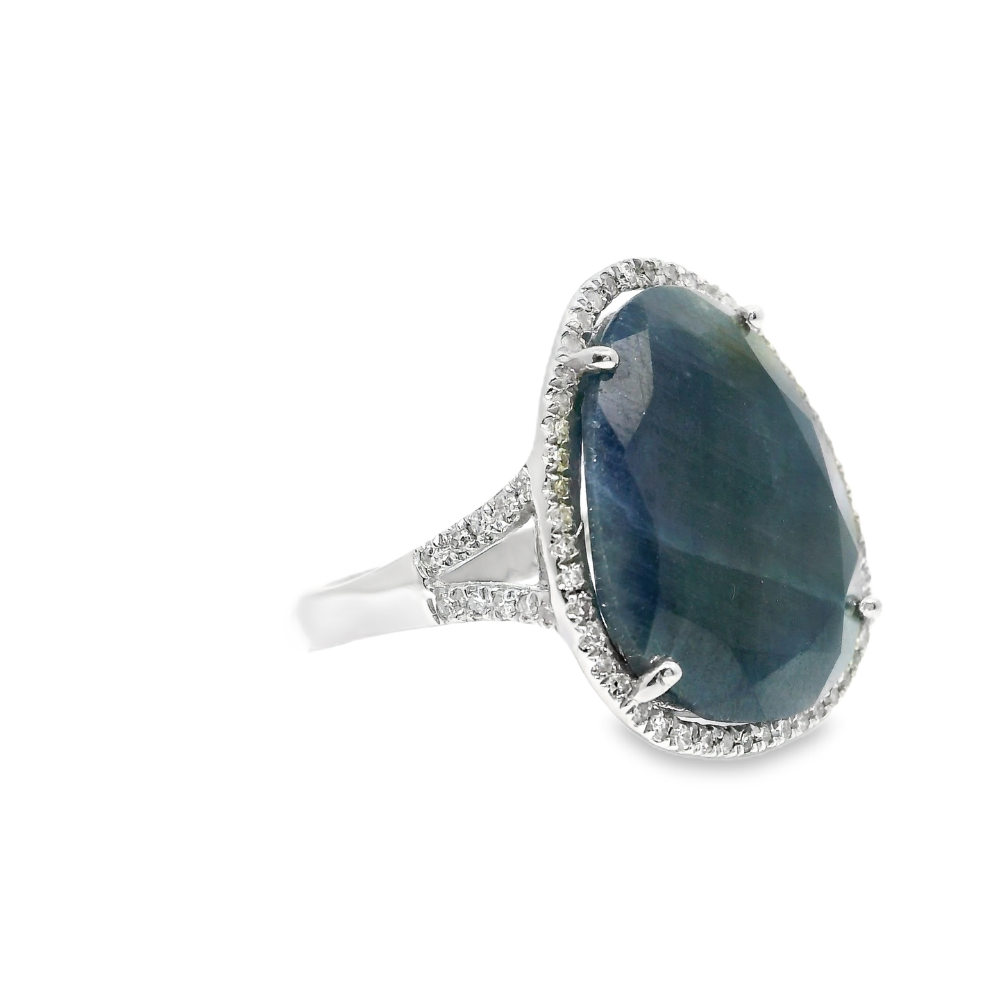 0.29CT Diamond 12.33CT Blue Sapphire Ring 14k White Gold