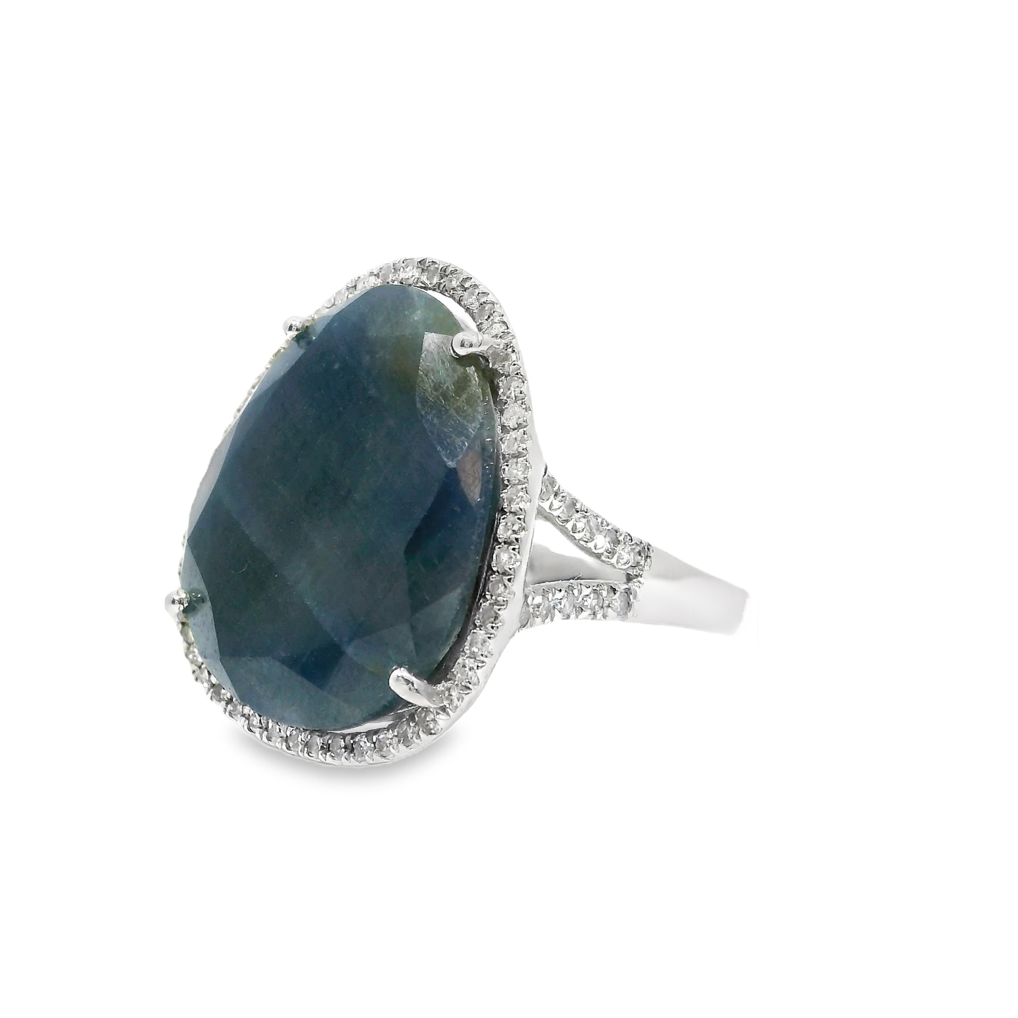 0.29CT Diamond 12.33CT Blue Sapphire Ring 14k White Gold