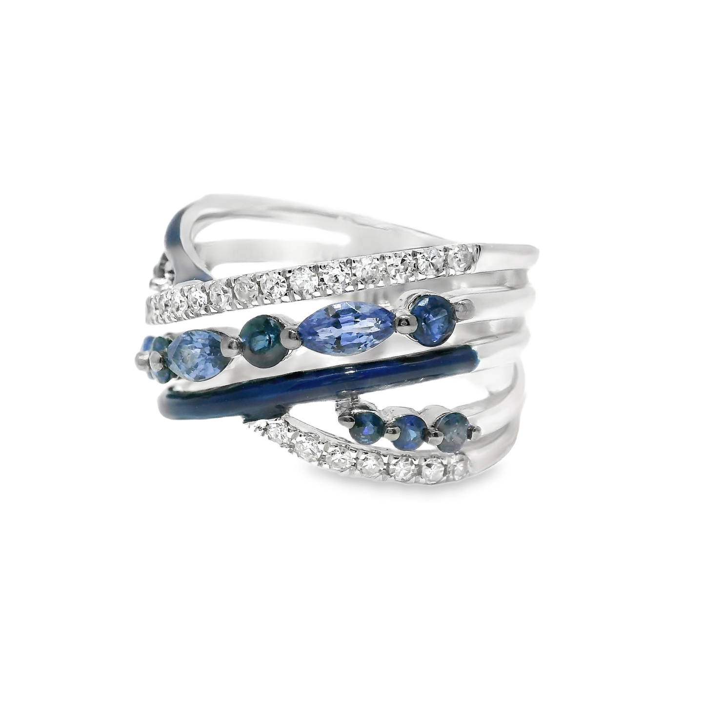 0.26CT Diamond 1.29CT Blue Sapphire 14k White Gold