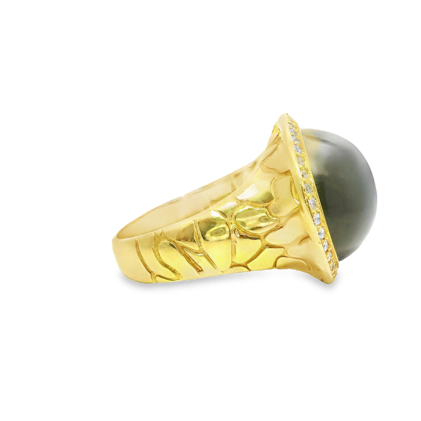 0.44CT Diamond Grey Moon Quartz Ring 14k Yellow Gold