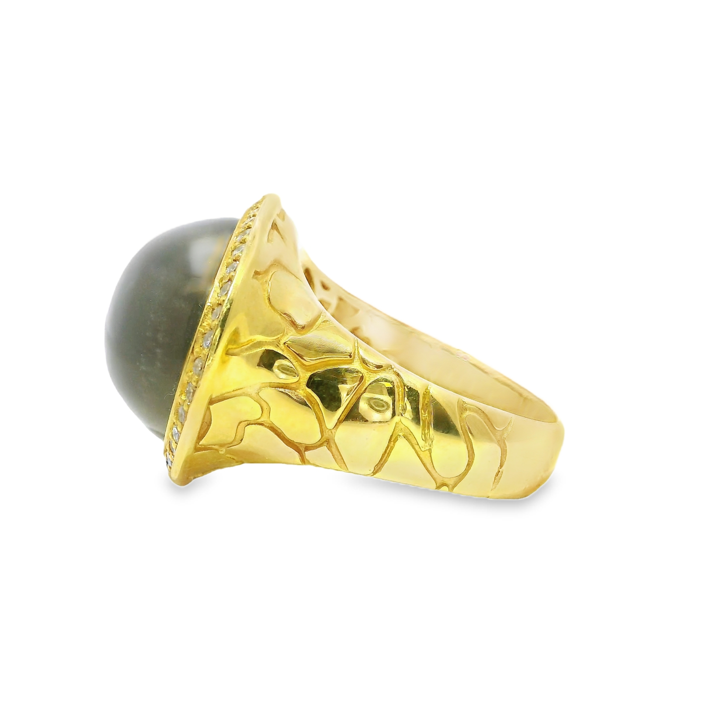 0.44CT Diamond Grey Moon Quartz Ring 14k Yellow Gold