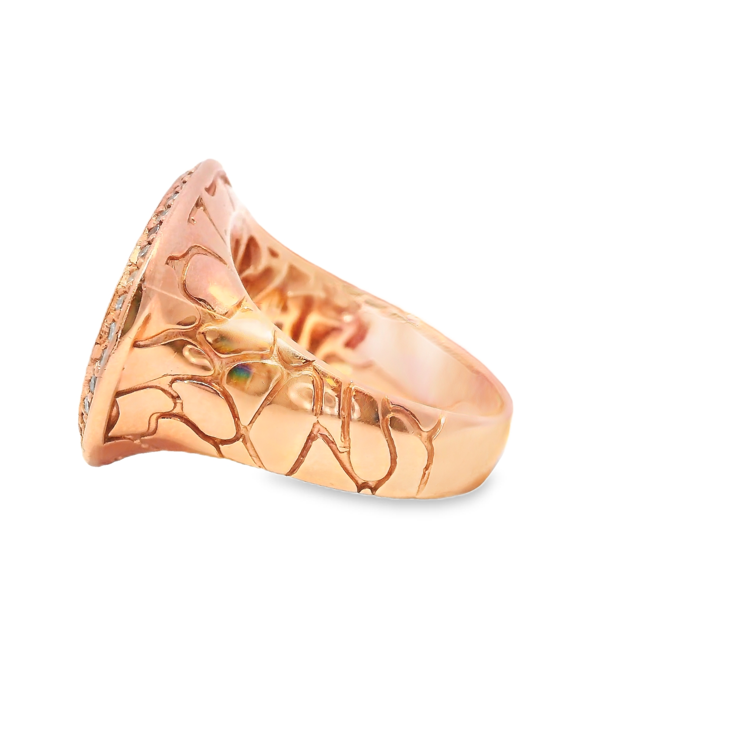 0.44CT Diamond 15.00CT Faceted Rainbow Moon Quartz 14k Rose Gold