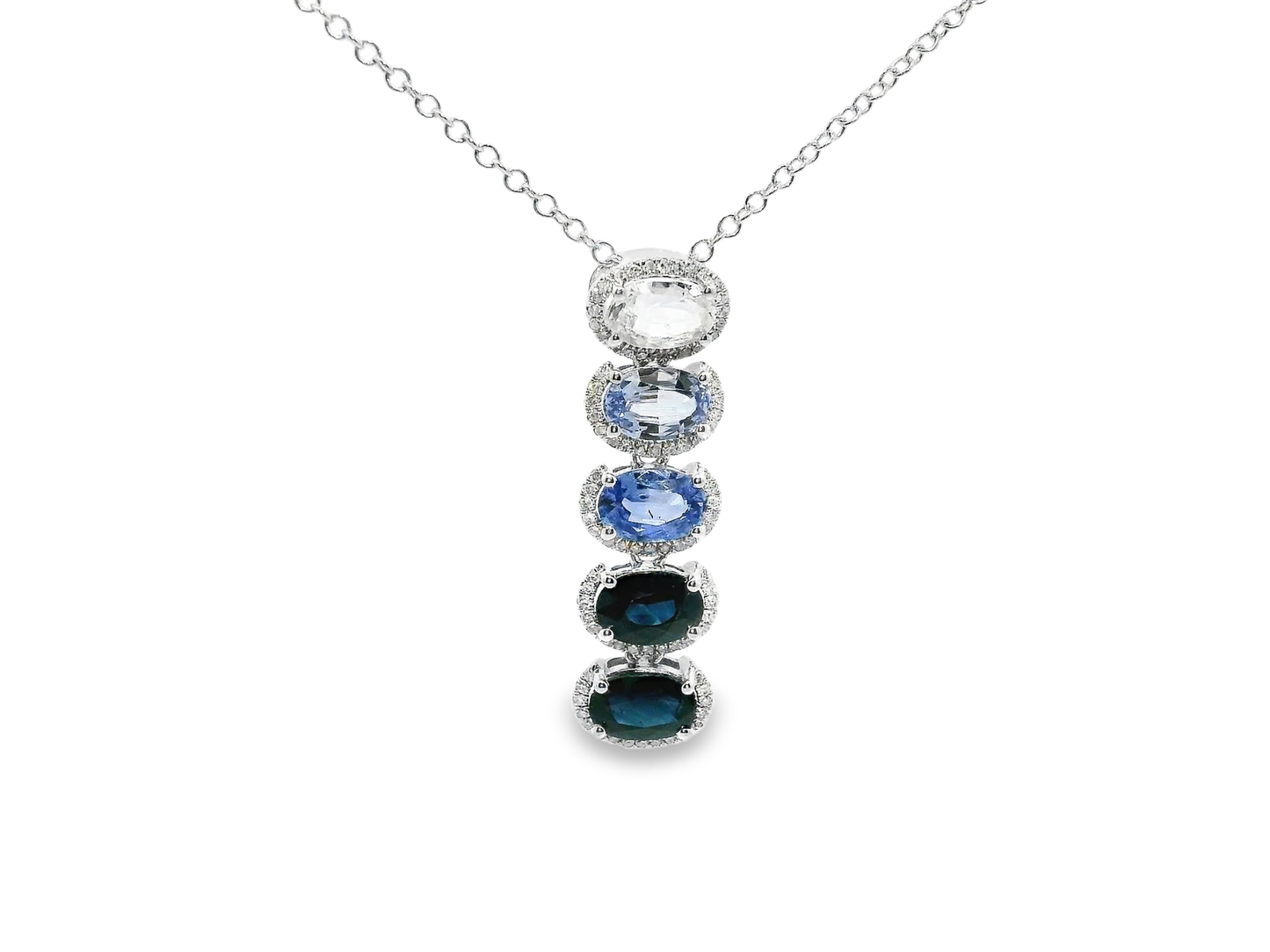 0.16CT Diamond 2.97CT Mixed Blue Sapphire 14k White Gold