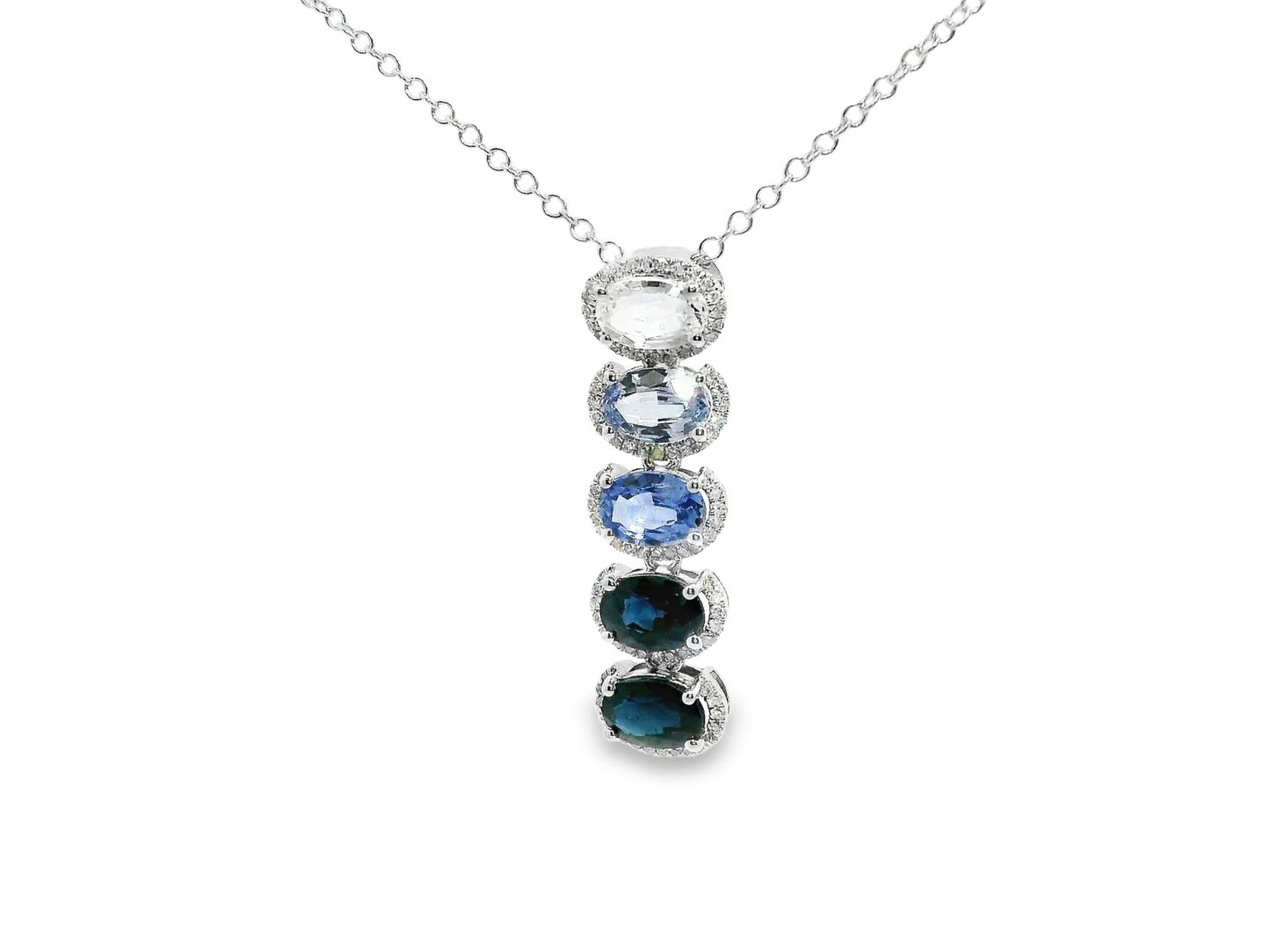 0.16CT Diamond 2.97CT Mixed Blue Sapphire 14k White Gold