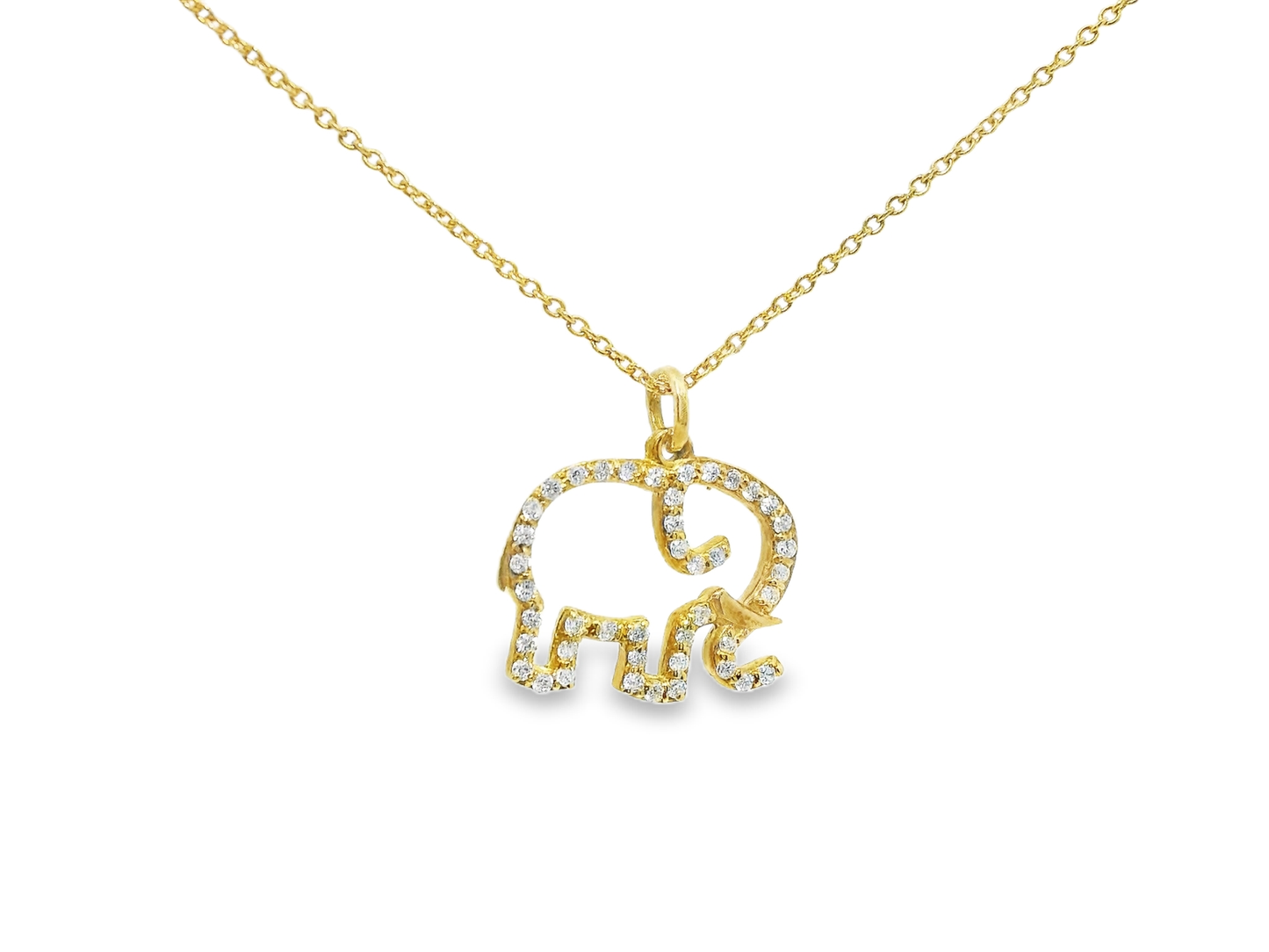 0.17CT Diamond Elephant Pendant 14k Yellow Gold