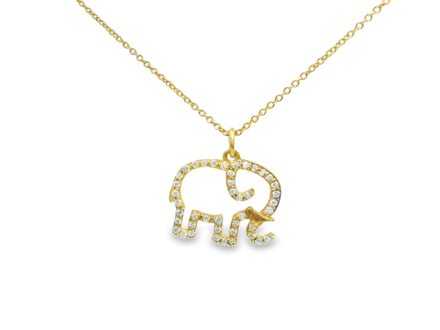 0.17CT Diamond Elephant Pendant 14k Yellow Gold