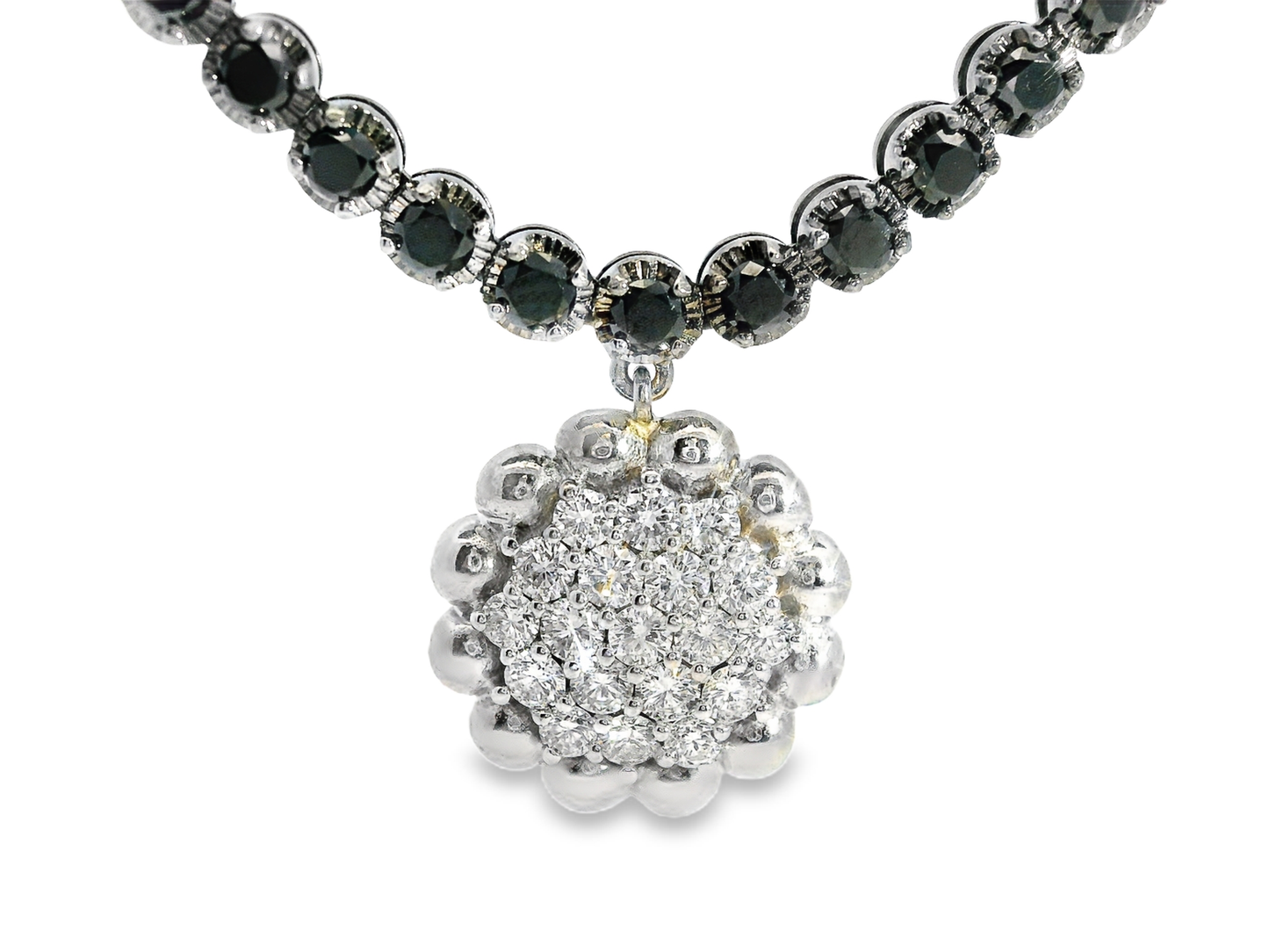 1.10CT Diamond 4.14CT Black Diamond Pendant 18k white Gold