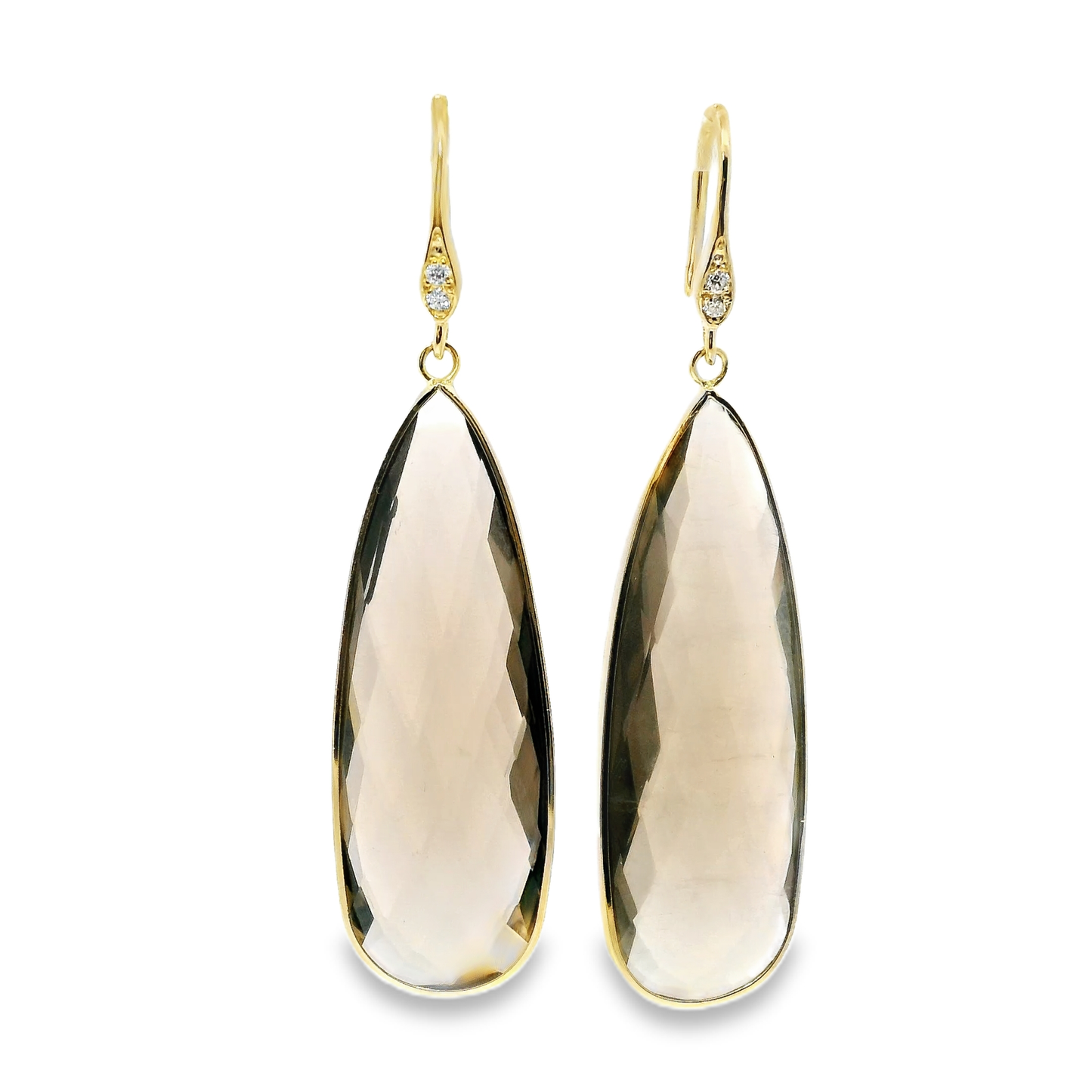 0.07CT Diamond Smokey Quartz Hoop Earring 14k Yellow Gold