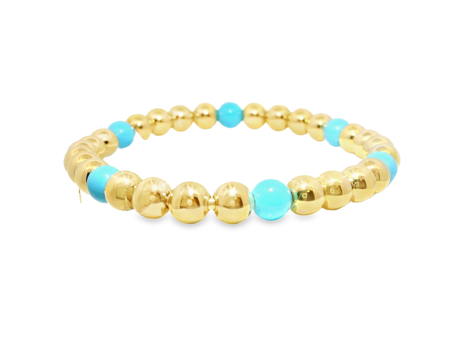 Plain Beaded with Turchese 14k Yellow gold Bangle
