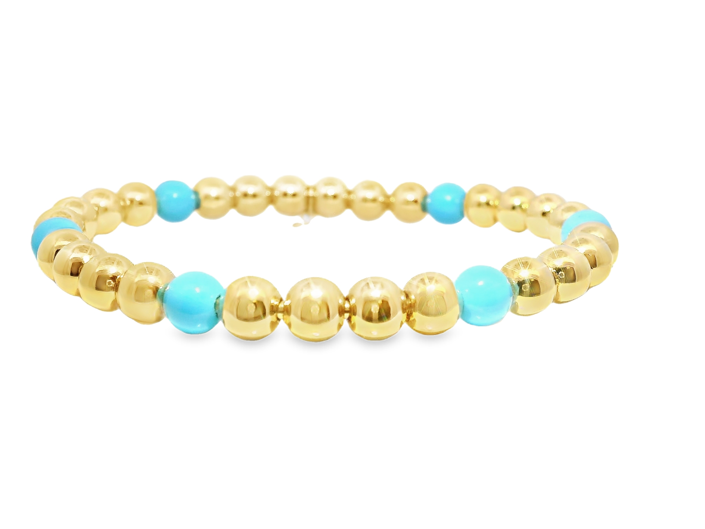 Plain Beaded with Turchese 14k Yellow gold Bangle