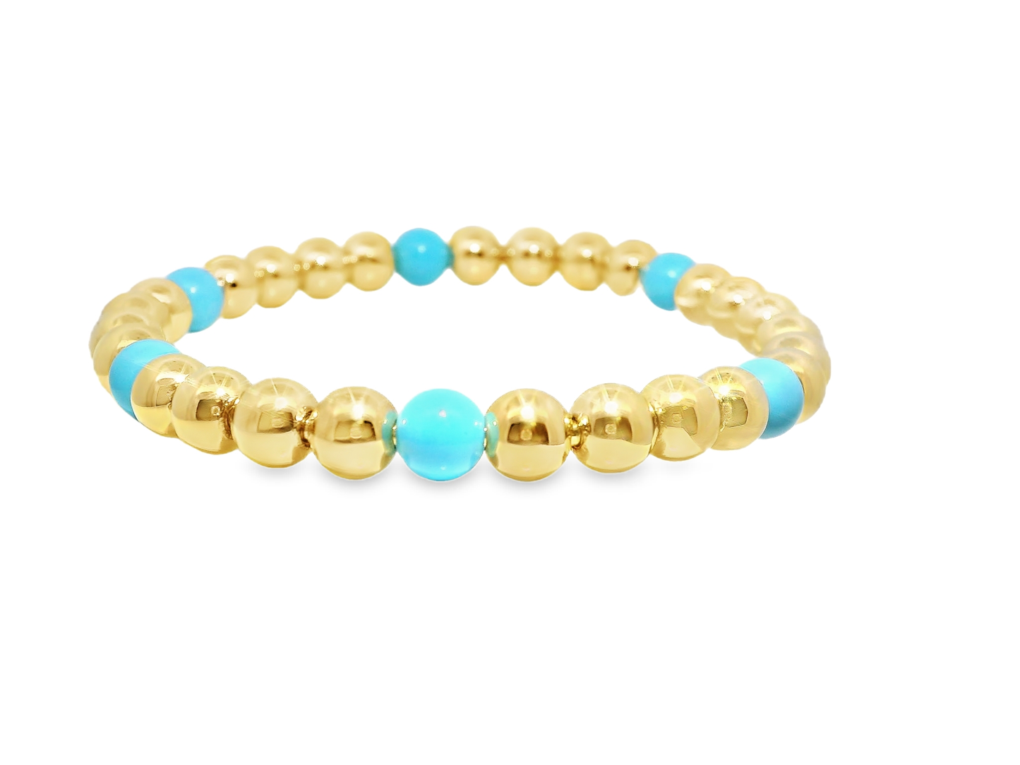 Plain Beaded with Turchese 14k Yellow gold Bangle