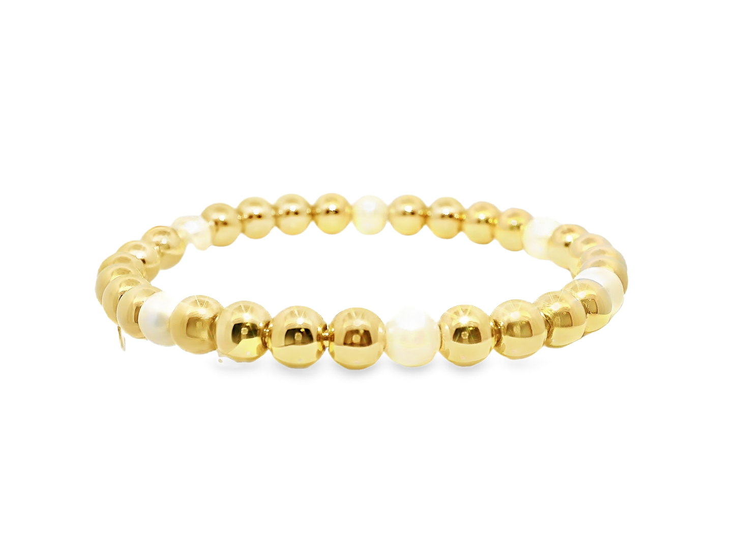 Plain Beaded with Perla 14k Yellow Gold Bangle