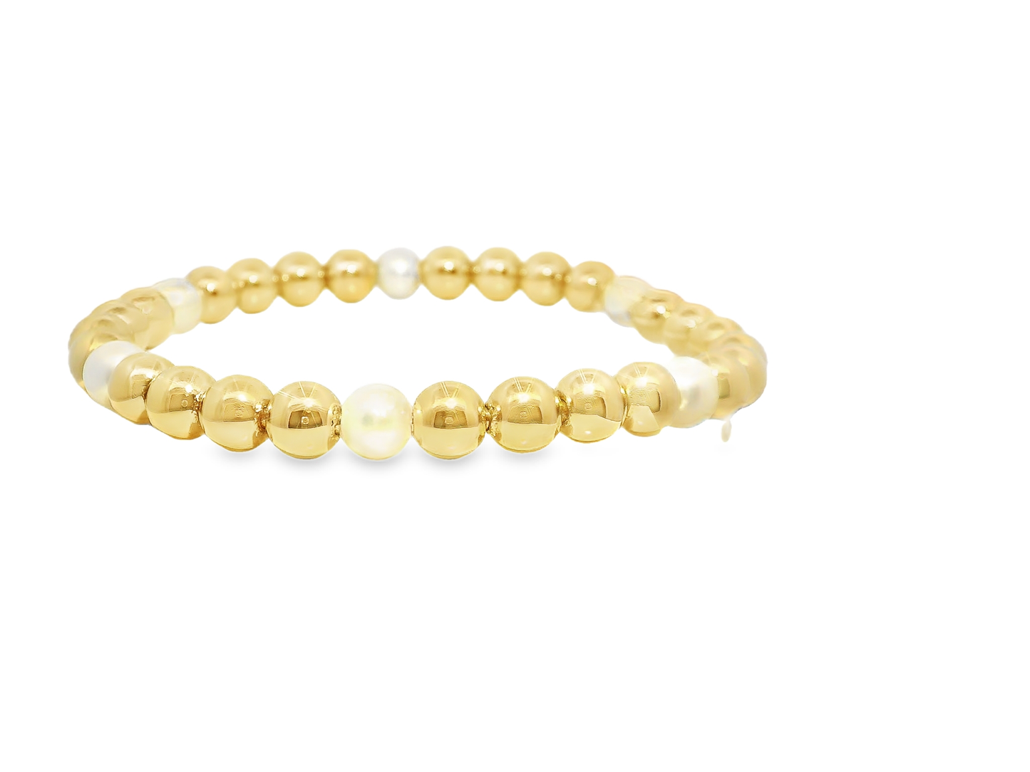 Plain Beaded with Perla 14k Yellow Gold Bangle