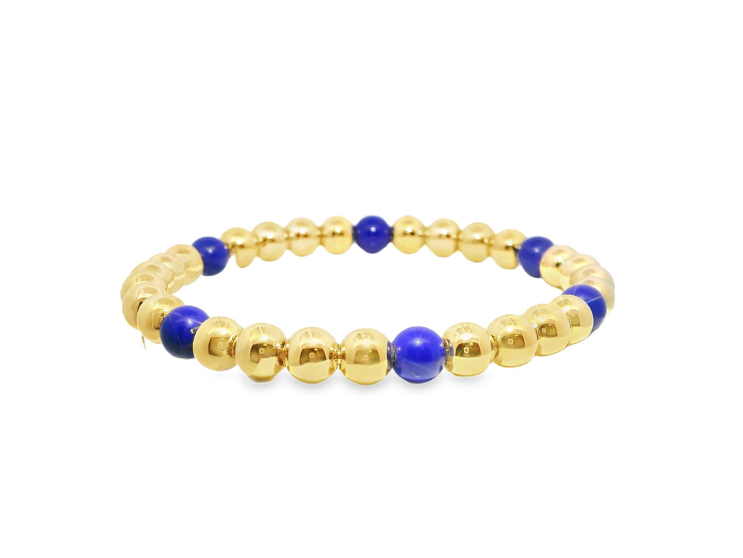 Plain Beaded with Lapis 14k Yellow Gold Bangle
