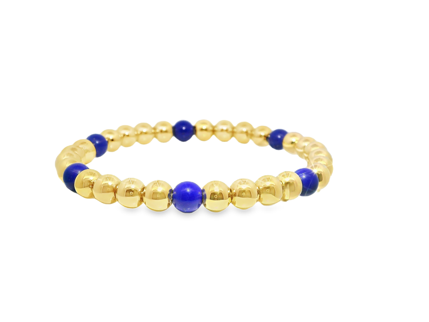 Plain Beaded with Lapis 14k Yellow Gold Bangle
