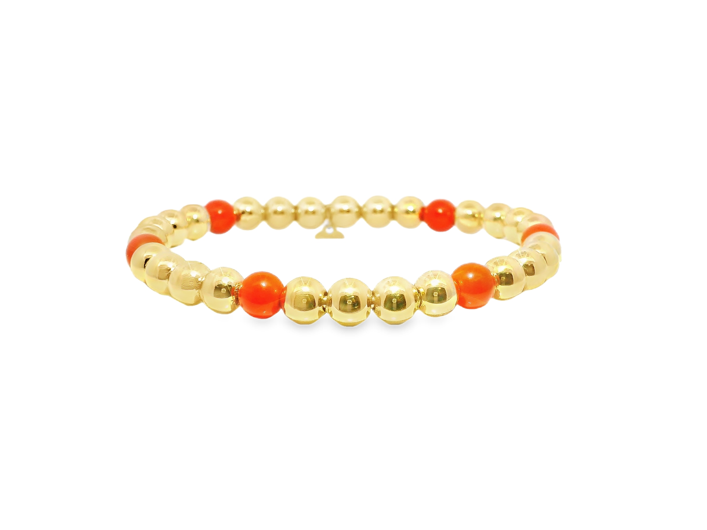 Plain Beaded with Corallo 14k Yellow Gold Bangle