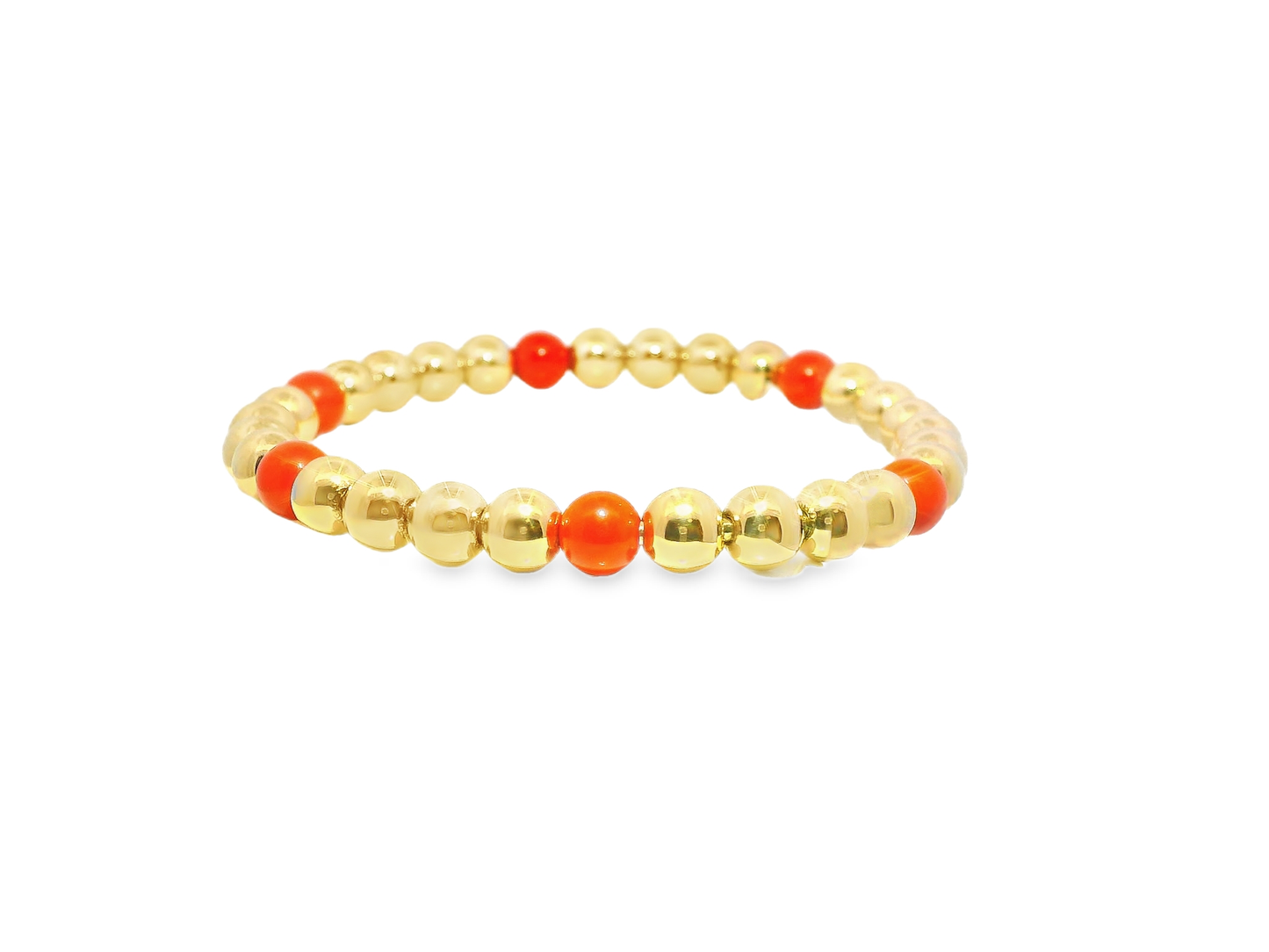 Plain Beaded with Corallo 14k Yellow Gold Bangle