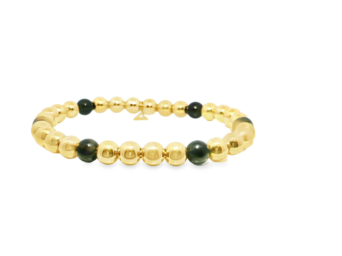 Plain Beaded with Onyx 14k Yellow Gold Bangle