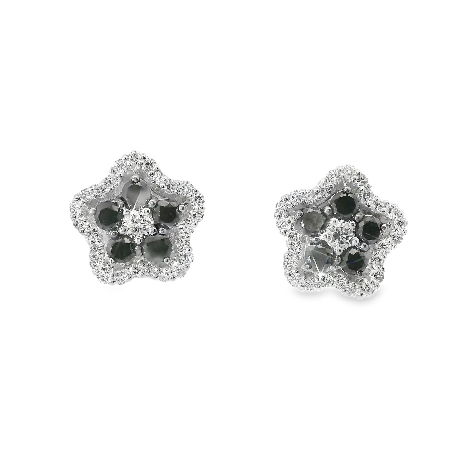 0.50CT Diamond 0.70CT Black Diamond 14k White Gold Earring