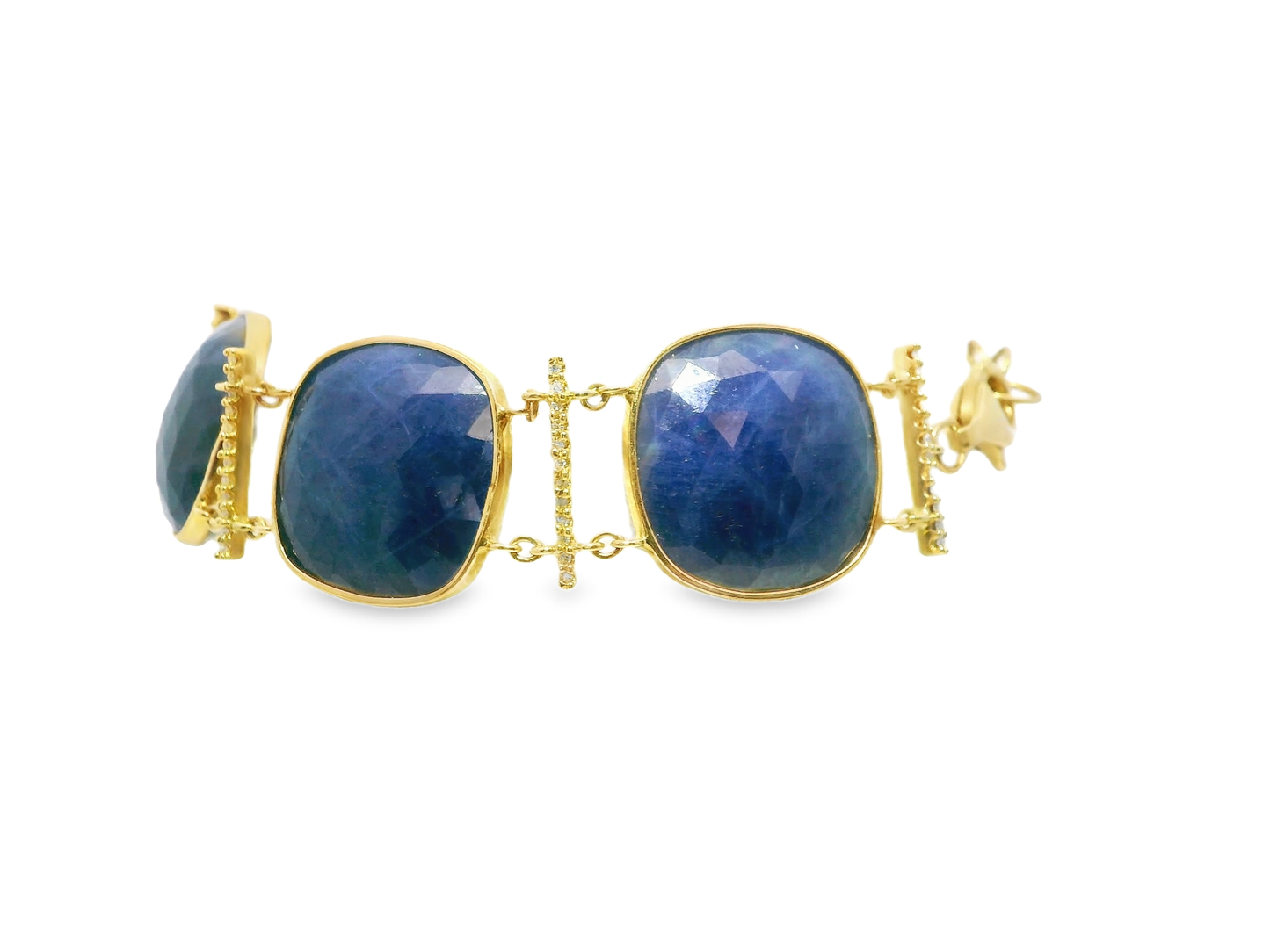 0.35CT Diamond with Blue Sapphire 14k Yellow Gold Bracelet