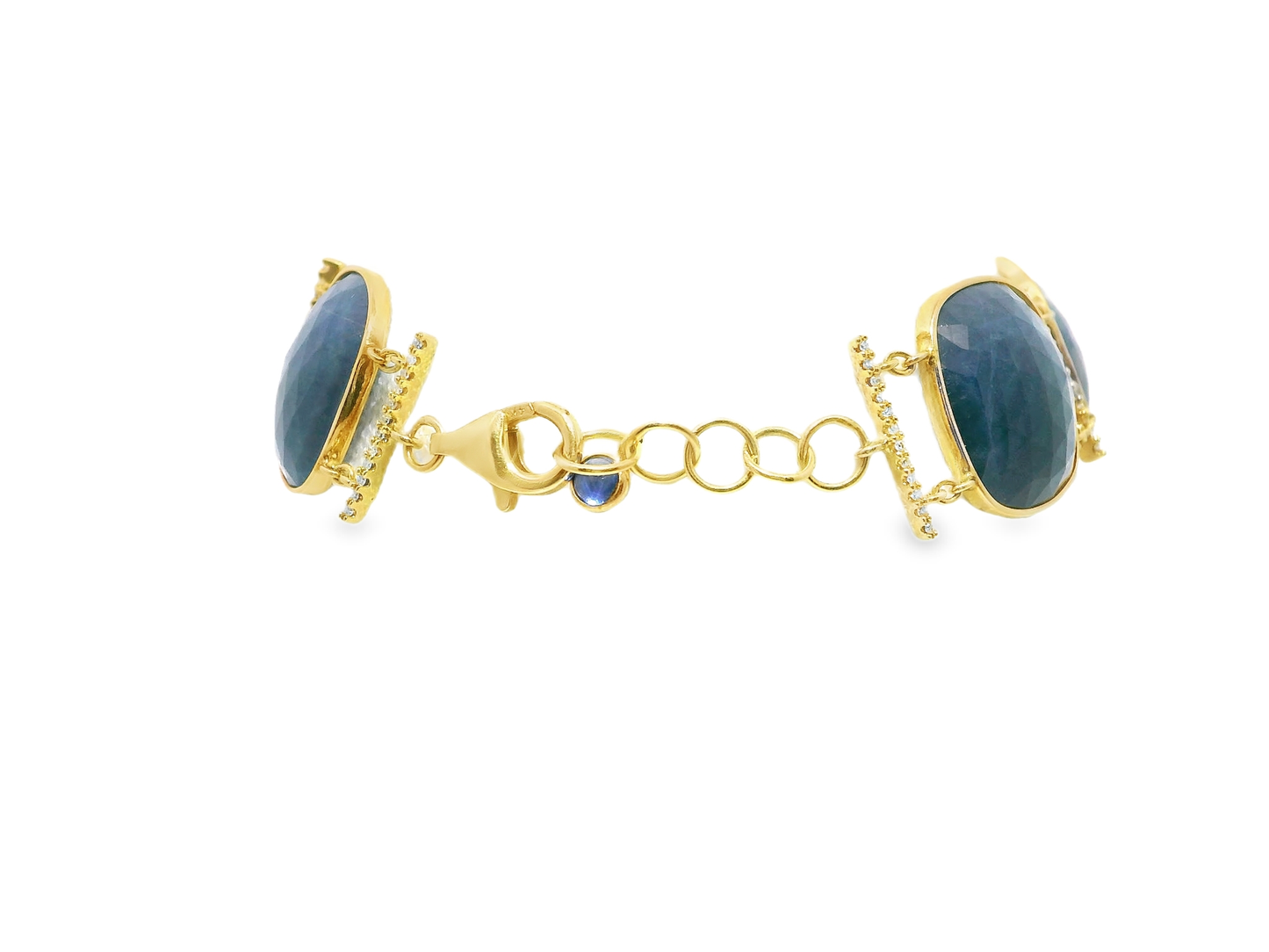 0.35CT Diamond with Blue Sapphire 14k Yellow Gold Bracelet